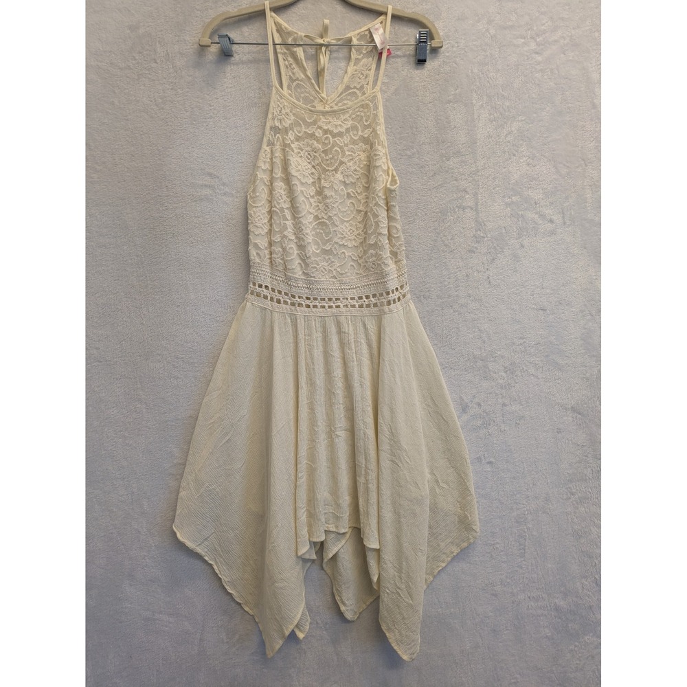 No‎ Boundaries Lace Crochet Halter Maxi Dress Womens L/G 11-13 Beige Tunic Flowy